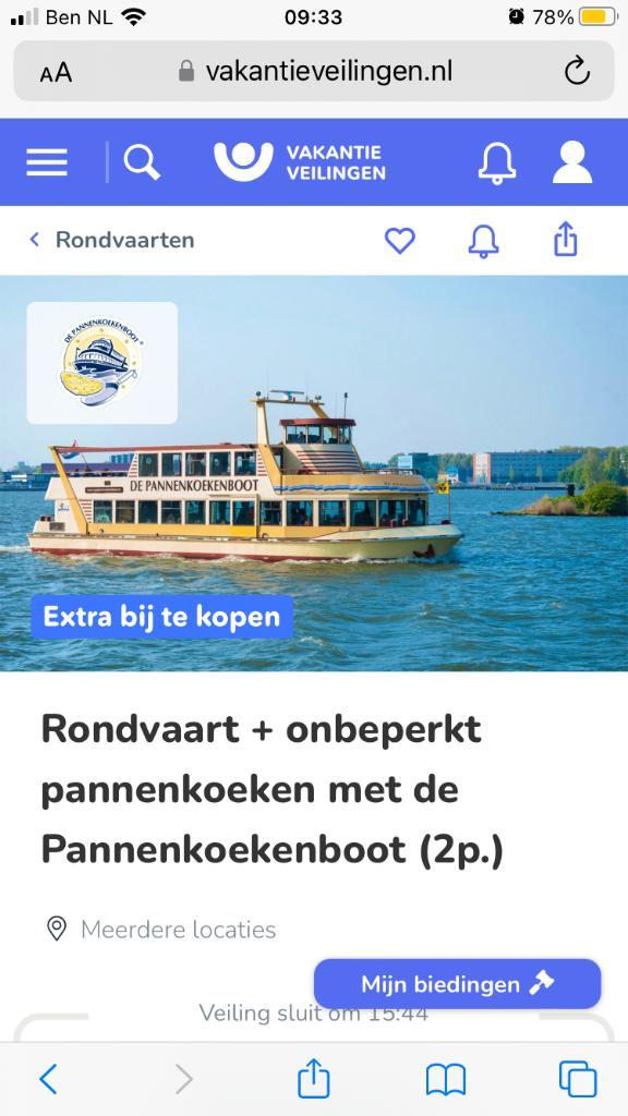 Pannenkoekenboot rondvaart, Tickets en Kaartjes, Kortingen en Cadeaubonnen, Twee personen, Overige typen, Cadeaubon, Arrangement