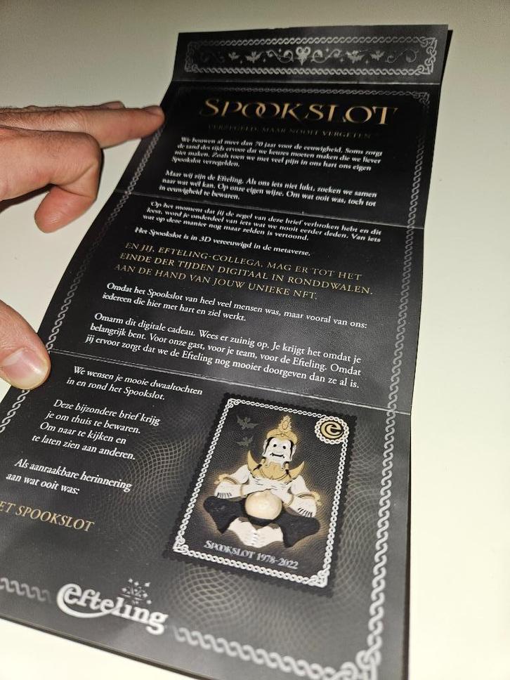 Efteling Spookslot NFT kaart (niet NFT zelf), Verzamelen, Efteling, Gebruikt, Overige typen, Ophalen
