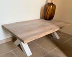 Salontafel boomstamtafel eikenhout 80x140x45 metalen poten, Ophalen, Gebruikt, 100 tot 150 cm, Eikenhout