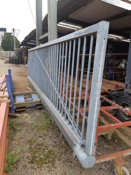 Gegalvaniseerde schuifpoort, 1.50m hoog, doorgang 4m, Tuin en Terras, Tuinhekken en Hekwerk, Gebruikt, Spijlenhekwerk, IJzer, Ophalen