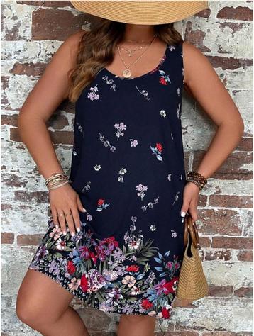NIEUW! Romantische blauwe viscose bloem jurk maat 1XL 46 48 beschikbaar voor biedingen