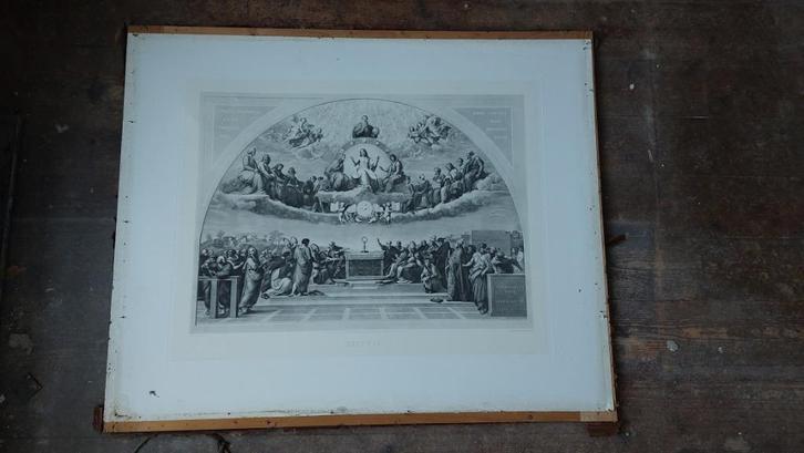 Raphael Disputa ets 19e eeuw, Antiek en Kunst, Kunst | Etsen en Gravures, Ophalen of Verzenden