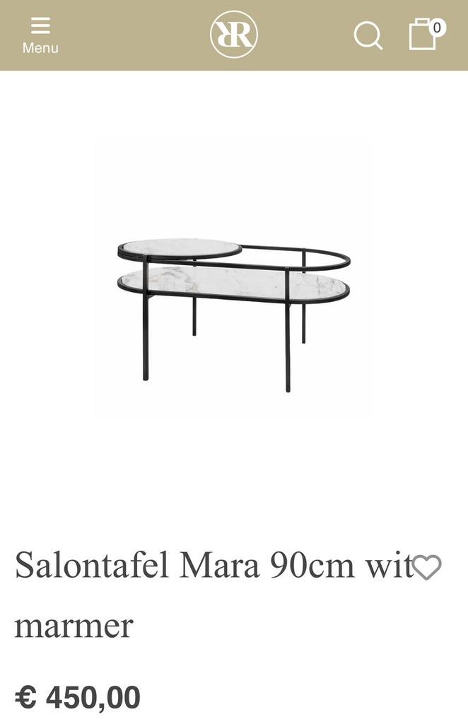Riverdale mara 90cm wi/zwa marmer leverbaar van €450>€199,99, Huis en Inrichting, Tafels | Salontafels, 50 tot 100 cm, Rond, Nieuw