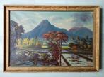 Indisch landschap met sawah en huisje, Antiek en Kunst, Kunst | Schilderijen | Klassiek, Ophalen of Verzenden