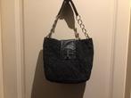 Chanel zwarte canvas met leren tas, zilver origineel, Verzenden, Zo goed als nieuw, Zwart
