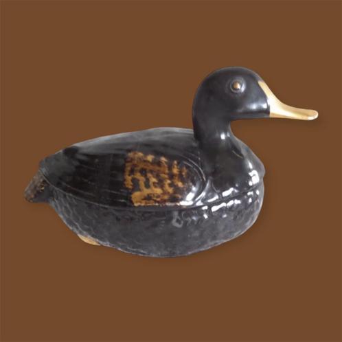 Michel Caugant grote zwart en gouden vintage faience tureen, Antiek en Kunst, Curiosa en Brocante, Ophalen of Verzenden