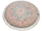 Handmade Aubusson tapijt rond soft green roses wol 200x200cm, Crème, ., Aubusson rond China oriëntal rozen romantic, Ophalen of Verzenden