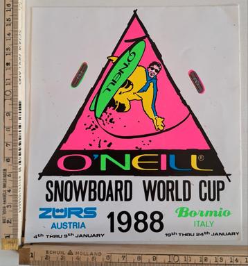 Fluorescerende Vintage sticker O'Neill snowboard world cup beschikbaar voor biedingen