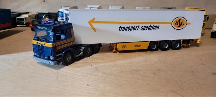 Tekno Scania 143M  450  ASG deels eigenbouw, Hobby en Vrije tijd, Modelauto's | 1:50, Zo goed als nieuw, Bus of Vrachtwagen, Tekno