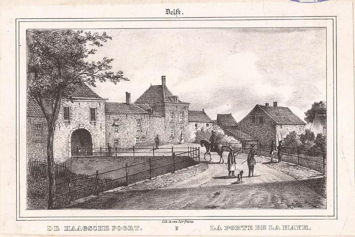 Delft DE HAAGSE POORT - LA PORTE DE LA HAYE Litho ca. 1840, Antiek en Kunst, Kunst | Etsen en Gravures, Ophalen of Verzenden