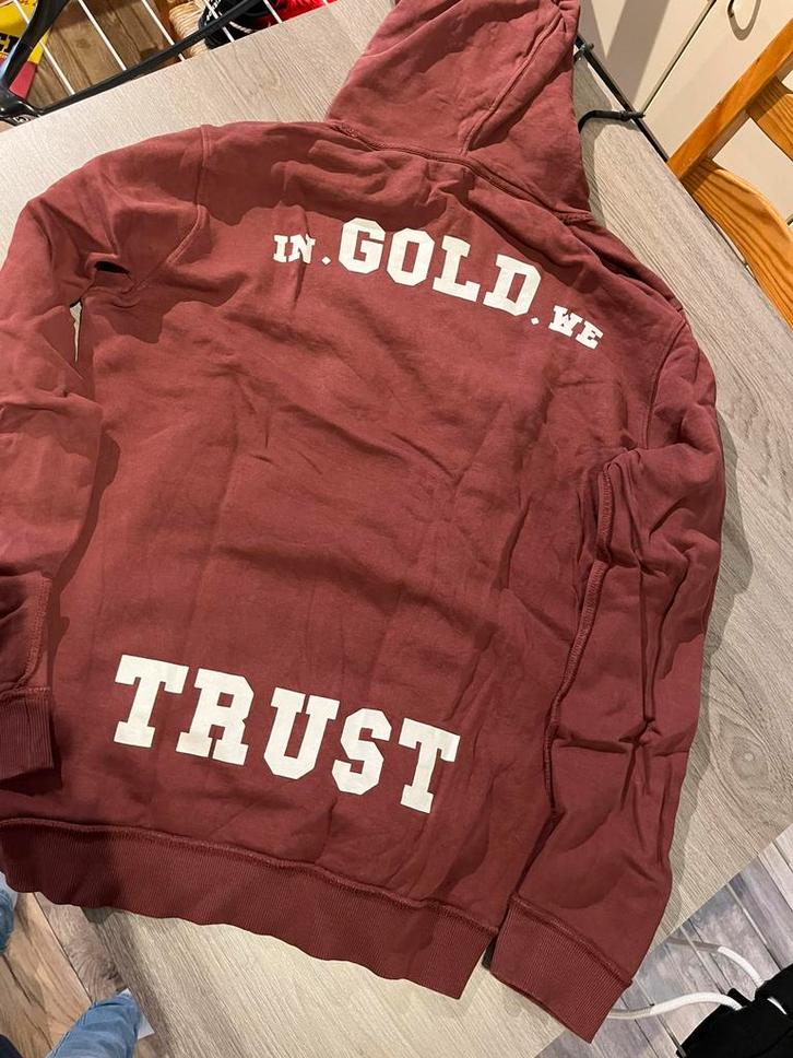 Zeer nette Heren Hoodie / Trui ‘In Gold We Trust’ - Maat M, Kleding | Heren, Truien en Vesten, Zo goed als nieuw, Maat 48/50 (M)