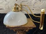 Vintage messing wandlamp zwenkarm opalune kap Regency, Ophalen of Verzenden, Gebruikt, Glas, Vintage Hollywood Regency country chic