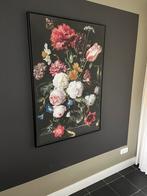 Bloemenschilderij op canvas in zwarte baklijst 82 x 2m20, Ophalen of Verzenden, Zo goed als nieuw, Schilderij, 75 tot 100 cm