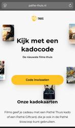 1x gratis pathe thuis kadocode / kijk code, Tickets en Kaartjes, Eén persoon, Cadeaubon