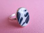 jwg Vintage 60s ring zilver Delfts blauw wit porselein steen, Sieraden, Tassen en Uiterlijk, Antieke sieraden, Verzenden, Zilver