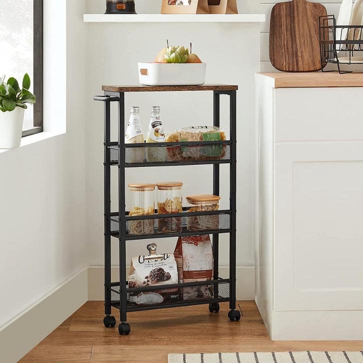 Serveerwagen - Keukenplank op wiele-Zwart-42D x 77B x 13H, Huis en Inrichting, Woonaccessoires | Wandplanken en Boekenplanken