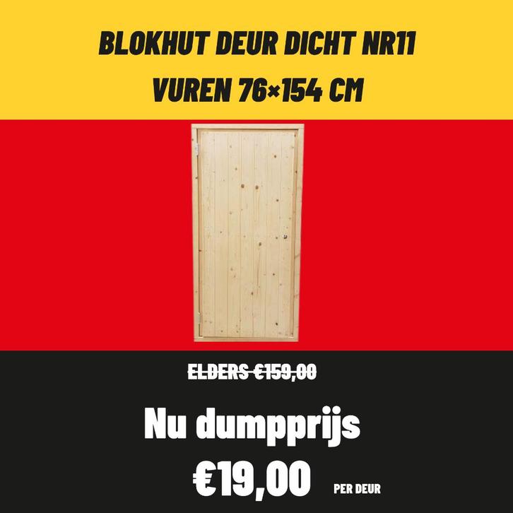 Blokhutdeur | Tuinhuis | Draai-/Kiepraam | Vuren deur & raam, Tuin en Terras, Tuinhuizen, Nieuw, Blokhut, Hout, 250 tot 500 cm