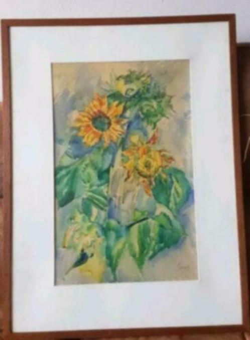 Aquarel Henk v d Idsert zonnebloem 2e gen. Bergense school, Antiek en Kunst, Kunst | Schilderijen | Klassiek, Ophalen