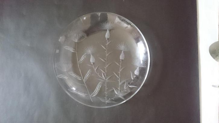 antiek vintage geslepen glas schaal distel schermbloem flora, Antiek en Kunst, Antiek | Glas en Kristal, Ophalen of Verzenden