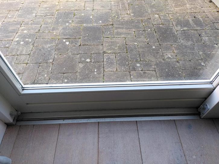 Houten Schuifpui & Deur - Dubbel Glas - Hardhout, Doe-het-zelf en Verbouw, Deuren en Horren, Gebruikt, 215 cm of meer, 120 cm of meer