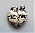 Hanger twee halve hartjes met het woord ME en YOU (7442), Ophalen, Nieuw, Hart, Zilver