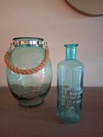 2 aqua blauwe vazen, Huis en Inrichting, Woonaccessoires | Vazen, Ophalen, Blauw, Minder dan 50 cm, Glas