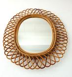 Vintage bamboe spiegel ovaal Wicker rotan XXL Franco Albini, Gebruikt, Ophalen of Verzenden, Minder dan 100 cm, Ovaal