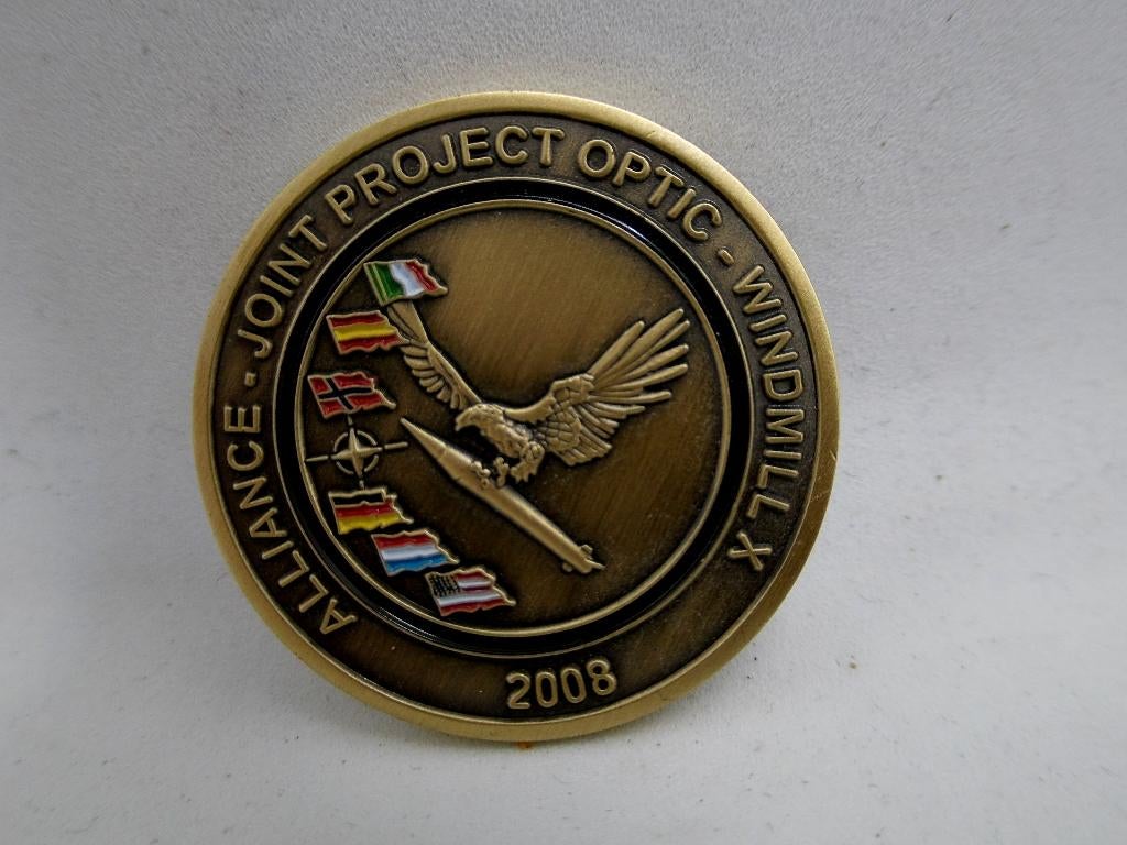 RNLAF Challenge Coin 10th Joint Project Optic Windmill 2008, Verzenden, Luchtmacht, Nederland, Lintje, Medaille of Wings