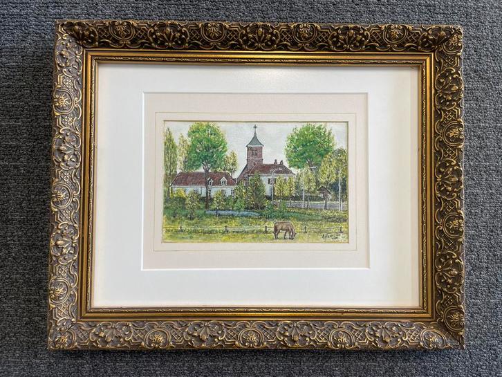 aardig schilderij dorpsgezicht Warnsveld met Martinuskerk, Antiek en Kunst, Kunst | Schilderijen | Klassiek, Ophalen of Verzenden