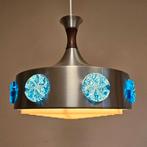 Vintage Deens design Hanglamp met blauw glas en teak, Huis en Inrichting, Lampen | Hanglampen, Minder dan 50 cm, Ophalen of Verzenden