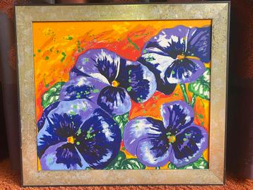 Schilderij 'Violen' van Roel Hofman 60x70cm, met lijst 72x82 beschikbaar voor biedingen