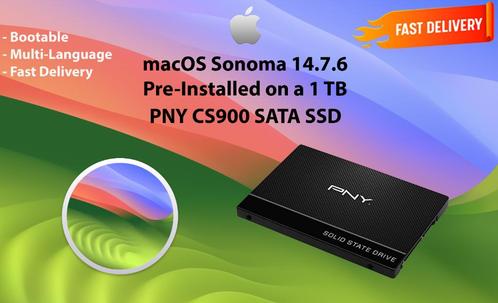 macOS Sonoma 14.7.6 Voor-Geïnstalleerde PNY SSD 1 TB OS X, Computers en Software, Besturingssoftware, Nieuw, MacOS, Ophalen of Verzenden