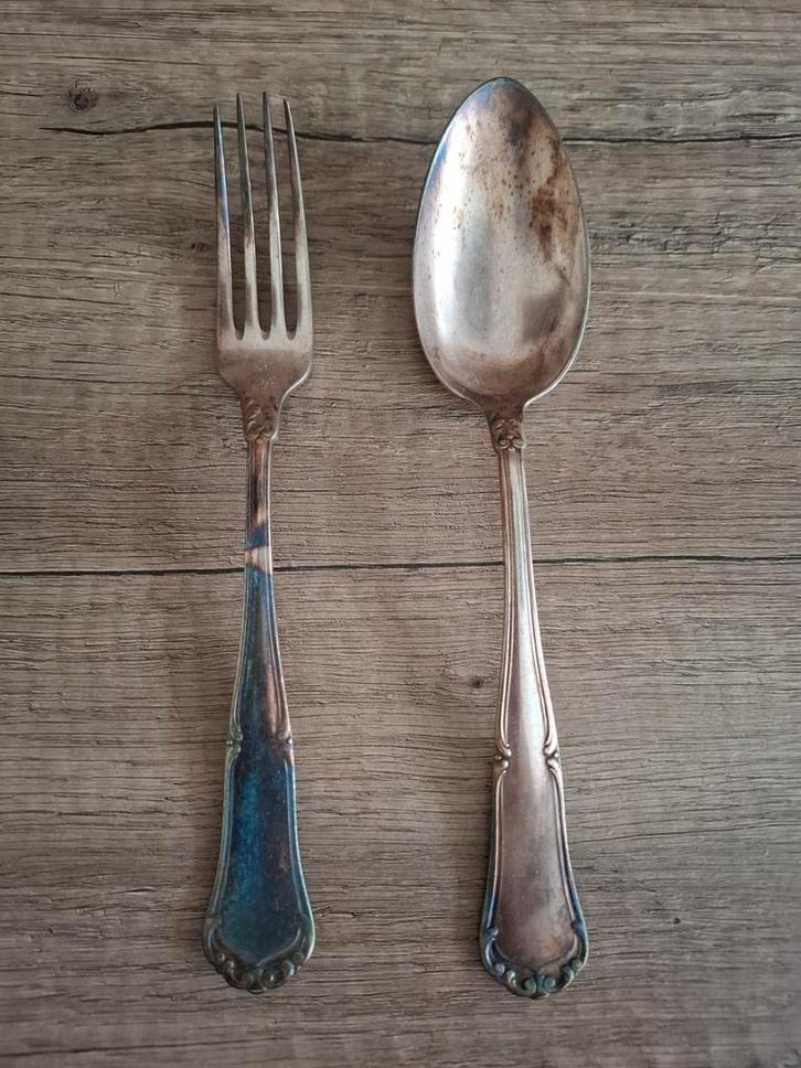 Verzilverd antiek vintage oud bestek tafelcouvert bestekset, Antiek en Kunst, Antiek | Bestek, Ophalen of Verzenden