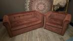 Oud roze kinderbankje en fauteuil set, Huis en Inrichting, Gebruikt, Eenpersoons, Vintage, Ophalen of Verzenden