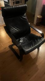 Vintage IKEA leren loungestoel – zwart leer, comfortabel, Huis en Inrichting, Fauteuils, Gebruikt, Minder dan 75 cm, Leer, Ophalen of Verzenden