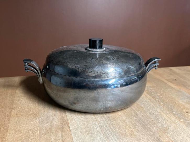 Vintage Deense verzilverde art deco Serveerschaal met deksel, Antiek en Kunst, Antiek | Keukenbenodigdheden, Ophalen of Verzenden