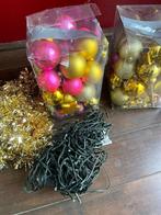 Kerstballen set + lichtjes + slingers goud / roze, Ophalen, Zo goed als nieuw