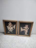 2 vintage schilderijen van ingelegd rijststro achter glas, Antiek en Kunst, Ophalen of Verzenden