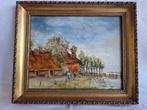 Schilderij Boerderij aan water met boerinnen W Vermeer SCH30, Antiek en Kunst, Kunst | Schilderijen | Klassiek, Ophalen of Verzenden