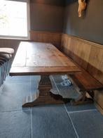 Massief Eiken Tafel met Bank, Gebruikt, Eikenhout, 200 cm of meer, Landelijk