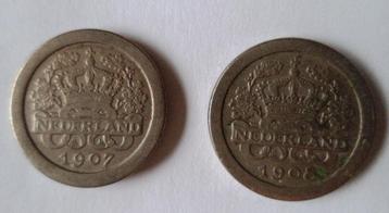 1907 + 1908 Avondkwartje 2 x 5 cent beschikbaar voor biedingen