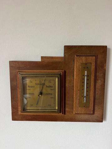 Antiek Houten Weerstation met Barometer & Thermometer beschikbaar voor biedingen
