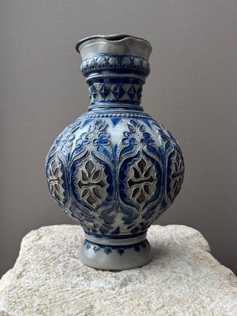 Steengoed aardewerk kan met tinnen deksel, Antiek en Kunst, Antiek | Keramiek en Aardewerk, Ophalen of Verzenden