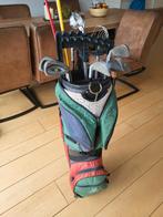 Oude golf tas retro met 9 diverse clubs en 2 ballenvangers, Ophalen, Gebruikt, Tas, Overige merken