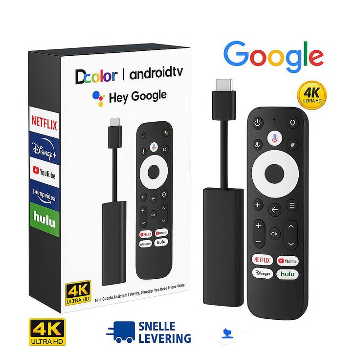 Google gecertificeerd AndroidTV 4K Chromecast + voice remote, Audio, Tv en Foto, Mediaspelers, Nieuw, Zonder harde schijf, HDMI