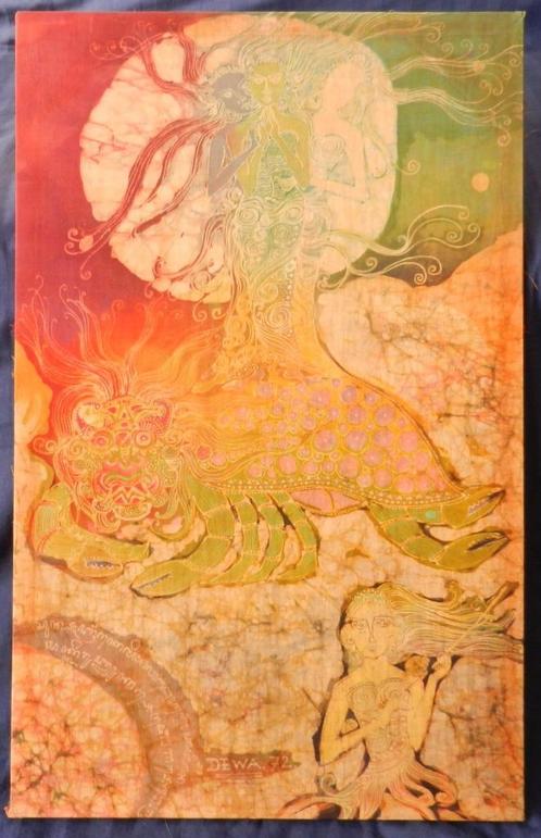 Balinese schildering met twee vrouwen op krab gesign DEWA 72, Antiek en Kunst, Kunst | Schilderijen | Klassiek, Ophalen of Verzenden