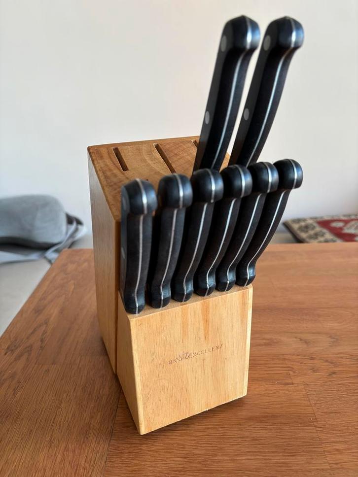 BK Excellent Messenblok + Gourmet Bistro Steakmessen, Huis en Inrichting, Keuken | Bestek, Gebruikt, Bestekset, Hout, Vaatwasserbestendig