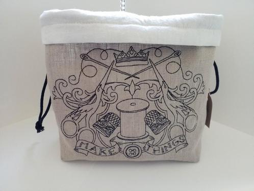 Breitas linnen project bag met borduurwerk., Hobby en Vrije tijd, Breien en Haken, Nieuw, Breien of Haken, Wol of Garen, Ophalen of Verzenden
