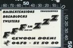 Sticker: FFF in ZZZ Hairextensions Dreadlocks Twisters, Ophalen of Verzenden, Zo goed als nieuw, Bedrijf of Vereniging