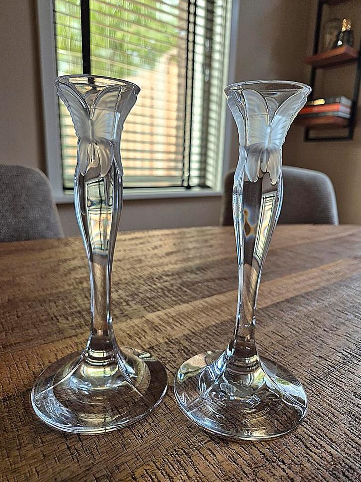 2 kristallen kandelaars, Huis en Inrichting, Woonaccessoires | Kandelaars en Kaarsen, Zo goed als nieuw, Minder dan 25 cm, Overige materialen